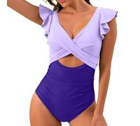 Badeanzug Damen Bauchweg Mit Rüschen Bikini Damen Set Bauch Weg Push Up Einteilig Bademode Frauen Sexy Curvy V Ausschnitt Badeanzüge Überkreuzte Cut Out Bikini-Sets Hoher Beinausschnitt Bikinis