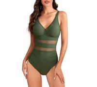 Badeanzug Damen Bauchweg Netz Cut Out Bikini Damen Set Bauch Weg Push Up Bademode Frauen Curvy Einteilig Verstellbare Träger Bikini-Sets Hoher Beinausschnitt Badeanzüge V Ausschnitt Bikinis