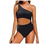 Badeanzug Damen Bauchweg One Shoulder, Cut-Out Badeanzüge für Damen Push Up, Einteiliger Bademode Damen mit Shaping Effekt Vintage Mode Schwimmanzug Schlankheits Monokini