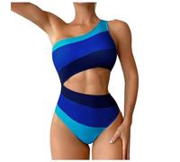 Badeanzug Damen EIN Schulter Figurformend Sexy Farbblock Hoher Beinausschnitt Badeanzug Damen Bauchweg Modern