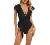 Badeanzug Damen Einteilige, Bauchweg Badeanzüge mit Cups Push Up Sexy Bademode V-Ausschnitt Colour-Blocking Shape Schwimmanzug Swimsuit,Shaping Badeanzug,Bequem/vielseitig