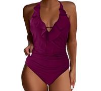 Badeanzug Damen Einteilige, Bauchweg Badeanzüge mit Cups Push Up Sexy Bademode V-Ausschnitt Colour-Blocking Shape Schwimmanzug Swimsuit,Badeanzug Arena Damen,Lässig/modisch