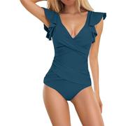 Badeanzug Damen Einteilige, Bauchweg Badeanzüge mit Cups Push Up Sexy Bademode V-Ausschnitt Colour-Blocking Shape Schwimmanzug Swimsuit,Badeanzug Damen 46,Schwimmen/Thermalbad