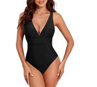 Badeanzug Damen Einteilige, Bauchweg Badeanzüge mit Cups Push Up Sexy Bademode V-Ausschnitt Colour-Blocking Shape Schwimmanzug Swimsuit,Badeanzug Blau,Weich/atmungsaktiv