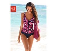 Badeanzug, Damen, Gr. 38, Cup D, lila (beere, bedruckt), Polyamid, PETITE FLEUR BY LASCANA, Badeanzüge Badeanzug, im modisches Floral-Design (37149861-38) beere, bedruckt