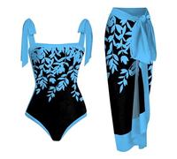 Badeanzug Damen Große Cups Badeanzüge für Damen High Waist Bauchweg Einteilig + Strandkleid Zweiteiliger Bedruckter Monokini Bikini Zweiteiliges Tankini Set Vintage Mode Schwimmanzug Monokini Sommer