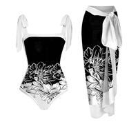 Badeanzug Damen Große Cups Badeanzüge für Damen High Waist Bauchweg Einteilig + Strandkleid Zweiteiliger Bedruckter Monokini Bikini Zweiteiliges Tankini Set Vintage Mode Schwimmanzug Monokini Sommer