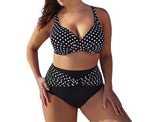 Badeanzug Damen Große Größe Bademode für Mollige Bikini-Set Damen High Waist Badeanzug Polka-Punkt Push Up Gepolstert Bademode Große Größen Retro Strandmode Beachwear