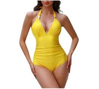 Badeanzug Damen Push Up, Sale Angebote Bademode Sexy Modische, Einteiliger Gepolsterter Rückenfreier Bikini Mit V-Ausschnitt Und Bh, Günstig Swimming Suits Bauchweg, Schwimmanzug Elegant Schick