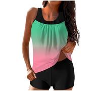 Badeanzug Damen Sport Zweiteilig Bauchweg Tankinis Oberteil und Unterhosen Badebekleidung High Waist Badebekleidung Push Up Bademoden Bauchweg Tankini Sets Komfort Badeshorts Bikini Damen Set