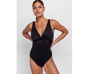Badeanzug DORINA "Canberra", Damen, Gr. S, N-Gr, schwarz, Microfaser, Obermaterial: 77% Polyester, 15% Elasthan, 8% Polyamid, Badeanzüge Badeanzug, tiefer V-Ausschnitt, ohne Bügel, leicht wattiert (37