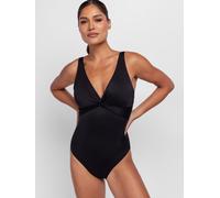 Badeanzug DORINA "Canberra", Damen, Gr. XXL, N-Gr, schwarz, Microfaser, Obermaterial: 77% Polyester, 15% Elasthan, 8% Polyamid, Badeanzüge Badeanzug, tiefer V-Ausschnitt, ohne Bügel, leicht wattiert (