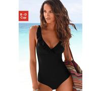 Badeanzug JETTE, Damen, Gr. 42, Cup D, schwarz, Polyamid, unifarben, Badeanzüge, mit eleganter Rüsche und Shaping-Effekt (369630-42) schwarz