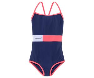 Badeanzug KANGAROOS "Energy Kids", Mädchen, Gr. 158/164, N-Gr, weiß (marine, pink, weiß), Polyamid, kontrastfarbene Details, unifarben, Badeanzüge Badeanzug, im Colorblocking-Look (84601826-158) marin