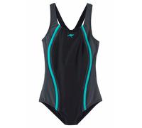 Badeanzug KANGAROOS, Mädchen, Gr. 134/140, N-Gr, bunt (schwarz), Polyamid, kontrastfarbene Details, Badeanzüge Badeanzug, sportiver Stil, mit Kontrastnähten, Marken-Logo-Print (622325-134) schwarz