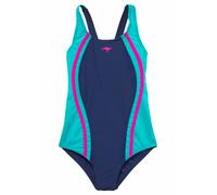 Badeanzug KANGAROOS, Mädchen, Gr. 146/152, N-Gr, bunt (marine, türkis), Polyamid, kontrastfarbene Details, Badeanzüge Badeanzug, sportiver Stil, mit Kontrastnähten, Marken-Logo-Print (65093412-146) ma