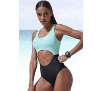 Badeanzug LASCANA ACTIVE, Damen, Gr. 42, N-Gr, schwarz (schwarz, mint), Recycling-Polyamid, Xtra Life LYCRA, Colorblocking, Badeanzüge, mit modischem Cut-Out (12239644-42) schwarz, mint