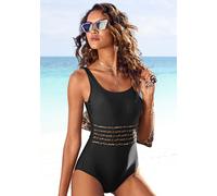 Badeanzug LASCANA "Adele", Damen, Gr. 38, Cup F, schwarz (schwarz, leo), Recycling-Polyamid, unifarben, Badeanzüge Badeanzug, mit Shaping-Effekt und bedruckten Details (94976651-38) schwarz, leo