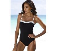 Badeanzug LASCANA "Chic", Damen, Gr. 34, Cup A/B, schwarz (schwarz, creme), Recycling-Polyamid, Strukturmuster, kontrastfarbene Details, Badeanzüge Badeanzug, aus eleganter Strukturware (63794127-34)