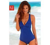 Badeanzug LASCANA, Damen, Gr. 38, Cup B, blau, Microfaser, Microfaser, Polyamid, unifarben, Badeanzüge Badeanzug, mit toller Rückenlösung und Shaping-Effekt (809600-38) blau
