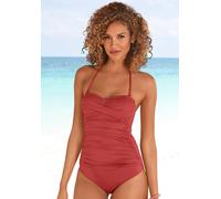 Badeanzug LASCANA, Damen, Gr. 38, Cup C, rot (rostrot), Microfaser, Polyamid, unifarben, Badeanzüge Badeanzug, in Bandeau-Optik (87273459-38) rostrot