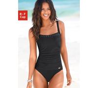 Badeanzug LASCANA, Damen, Gr. 38, Cup C, schwarz, Polyamid, unifarben, Badeanzüge Badeanzug, mit Raffungen im Vorderteil und Shaping-Effekt (12602916-38) schwarz