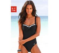 Badeanzug LASCANA, Damen, Gr. 38, Cup C, schwarz, Recycling-Polyamid, kontrastfarbene Details, unifarben, Badeanzüge Badeanzug, mit Kontrastdetails und Shaping-Effekt (897717-38) schwarz