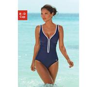 Badeanzug LASCANA, Damen, Gr. 38, Cup D, blau (marine), Polyamid, kontrastfarbene Details, unifarben, Badeanzüge Badeanzug, mit Kontrastpaspelierung und Shaping-Effekt (630374-38) marine