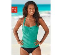 Badeanzug LASCANA, Damen, Gr. 38, Cup D, grün (schwarz, mint), Polyamid, Colorblocking, Badeanzüge Badeanzug, mit modischem Rücken und Shaping-Effekt (385824-38) schwarz, mint