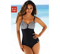 Badeanzug LASCANA, Damen, Gr. 38, Cup D, schwarz-weiß (schwarz, weiß), Polyamid, kariert, Badeanzüge Badeanzug, mit schwarz-weißen Kontrastdetails und Shaping-Effekt (355311-38) schwarz, weiß