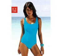 Badeanzug LASCANA Gr. 40 (40), Cup D, blau (türkis) Damen Badeanzüge Ocean Blue mit Schlankmach- Effekt Bestseller (834555-40)