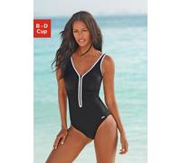 Badeanzug LASCANA, Damen, Gr. 40, Cup B, schwarz, Polyamid, unifarben, kontrastfarbene Details, Badeanzüge, mit Kontrastpaspelierung und Shaping-Effekt (328734-40) schwarz