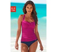 Badeanzug LASCANA, Damen, Gr. 42, Cup B, bunt (beere, marine), Polyamid, Colorblocking, Badeanzüge, mit modischem Rücken und Shaping-Effekt, Topseller (801383-42) beere, marine