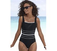 Badeanzug LASCANA, Damen, Gr. 42, Cup C, schwarz-weiß (schwarz, weiß), Recycling-Polyamid, gestreift, kontrastfarbene Details, Badeanzüge Badeanzug, mit Shaping-Effekt (42730722-42) schwarz, weiß