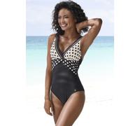 Badeanzug LASCANA, Damen, Gr. 42, Cup D, schwarz (schwarz, creme), Recycling-Polyamid, gepunktet, Badeanzüge Badeanzug, mit süßen Tupfen (47389934-42) schwarz, creme