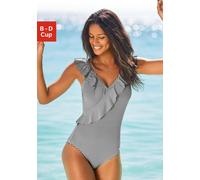 LASCANA Badeanzug, in Off-shoulder-Form und mit Volants 42, Cup D schwarz-weiß Damen Badeanzüge Damenbademode Badeanzug 42, Cup D gestreift, schwarz, weiß