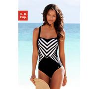 Badeanzug LASCANA, Damen, Gr. 44, Cup C, schwarz, Polyamid, gestreift, Badeanzüge Badeanzug, mit goldfarbener Beschichtung und Shaping-Eimsatz (212878-44) schwarz
