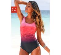 Badeanzug LASCANA Gr. 44, Cup D, rot (rot, bedruckt) Damen Badeanzüge mit Batikprint und Shaping-Effekt Bestseller (839722-44)