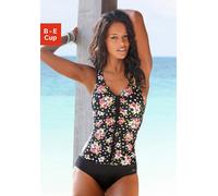Badeanzug LASCANA, Damen, Gr. 46, Cup C, schwarz (schwarz, bedruckt), Polyamid, floral, gepunktet, Badeanzüge Badeanzug, mit floralem Print und Shaping-Effekt (587575-46) schwarz, bedruckt