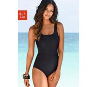 Badeanzug LASCANA, Damen, Gr. 48, Cup E, schwarz, Polyamid, unifarben, Badeanzüge Badeanzug, mit gekreuzten Bändern im Rücken und Shaping-Effekt (242779-48) schwarz