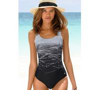 Badeanzug LASCANA, Damen, Gr. 50, Cup B, schwarz-weiß (schwarz, grau), Polyamid, Farbverlauf, Badeanzüge Badeanzug, mit Batikprint und Shaping-Effekt, Topseller (60792007-50) schwarz, grau