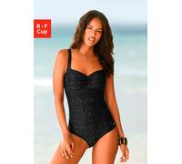 Badeanzug LASCANA, Damen, Gr. 50, Cup C, schwarz (schwarz, grau), Polyamid, Badeanzüge Badeanzug, im dezenten Design mit Shaping-Effekt (663405-50) schwarz, grau
