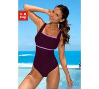 Badeanzug LASCANA Gr. 52, Cup B, lila (aubergine) Damen Badeanzüge Ocean Blue mit kontrastfarbenem Einsatz (351994-52)