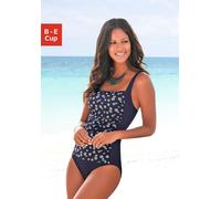 Badeanzug LASCANA Gr. 52, Cup E, blau (marine, weiß) Damen Badeanzüge Ocean Blue im modischen Design mit Shaping-Effekt (629416-52)