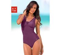 Badeanzug LASCANA, Damen, Gr. 54, Cup B, lila (aubergine), Polyamid, unifarben, Badeanzüge Badeanzug, mit Raffung am Ausschnitt und Shaping-Effekt (456909-54) aubergine