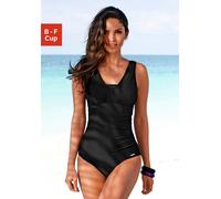 Badeanzug LASCANA, Damen, Gr. 54, Cup E, schwarz, Polyamid, unifarben, Badeanzüge Badeanzug, mit Raffung am Ausschnitt und Shaping-Effekt (354602-54) schwarz