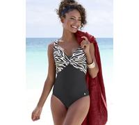 Badeanzug LASCANA "Debbie", Damen, Gr. 42, Cup C, schwarz-weiß (creme, schwarz), Recycling-Polyamid, bedruckt, Badeanzüge Badeanzug, mit abstraktem Animal-Print (98168040-42) creme, schwarz