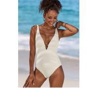 Badeanzug LASCANA "Fay", Damen, Gr. 44, Cup C/D, beige (creme), Obermaterial: 94% Polyamid, 6% Elasthan. Futter: 90% Polyester, 10% Elasthan, Strukturmuster, Badeanzüge Badeanzug, aus eleganter Strukt
