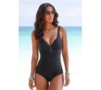Badeanzug LASCANA, Damen, Gr. 52, Cup D, schwarz, Polyamid, Badeanzüge Badeanzug, mit dekorativer Raffung und Shaping-Effekt (37714965-52) schwarz