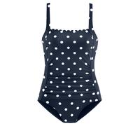 Badeanzug LASCANA "Jada", Damen, Gr. 52, Cup E, blau (marine, weiß), Microfaser, Microfaser, Polyamid, gepunktet, Badeanzüge Badeanzug, mit Wellenkante und Shaping-Effekt (89675501-52) marine, weiß